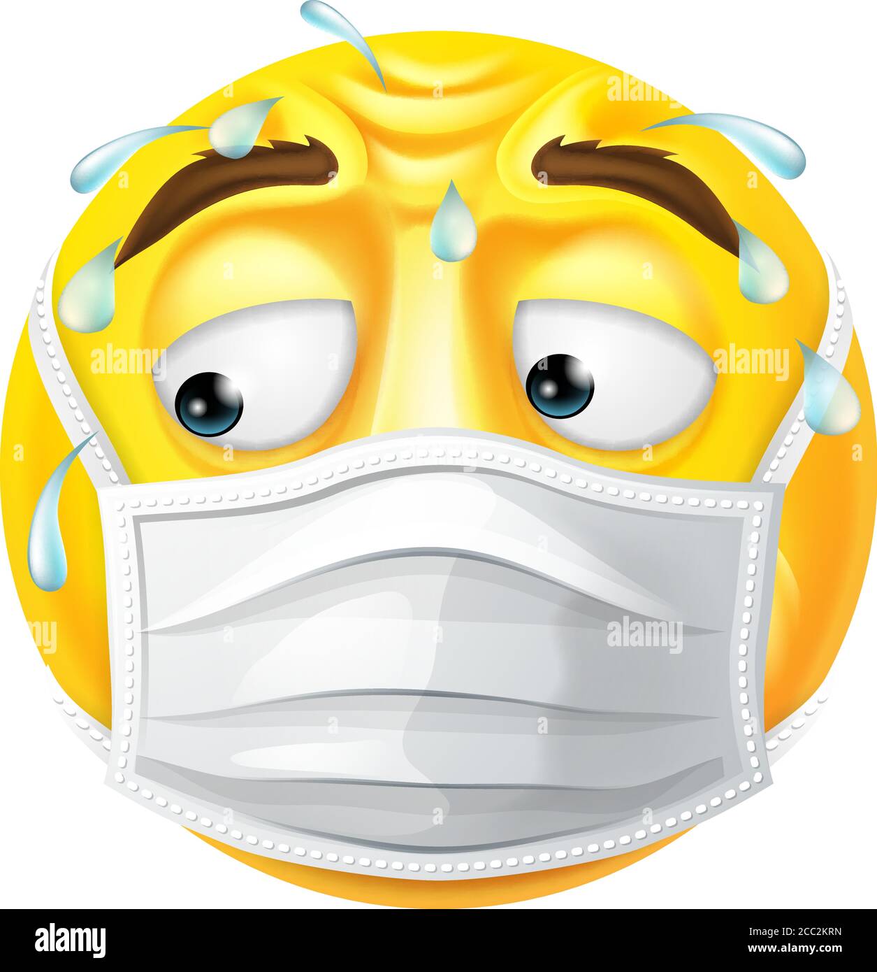 Besorgt Schwitzen Emoticon Emoji PPE Maske Gesicht Symbol Stock Vektor