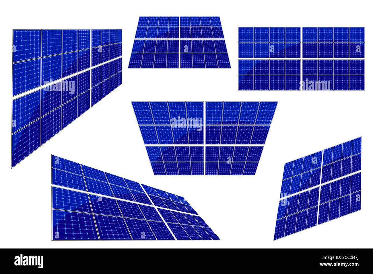 Satz von Solarpanel isoliert auf weißem Hintergrund. Konzept der erneuerbaren Energien. Moderne Alternative Öko grüne Energie.Blaue Solarzellen Sammlung.Stock Vektor Stock Vektor