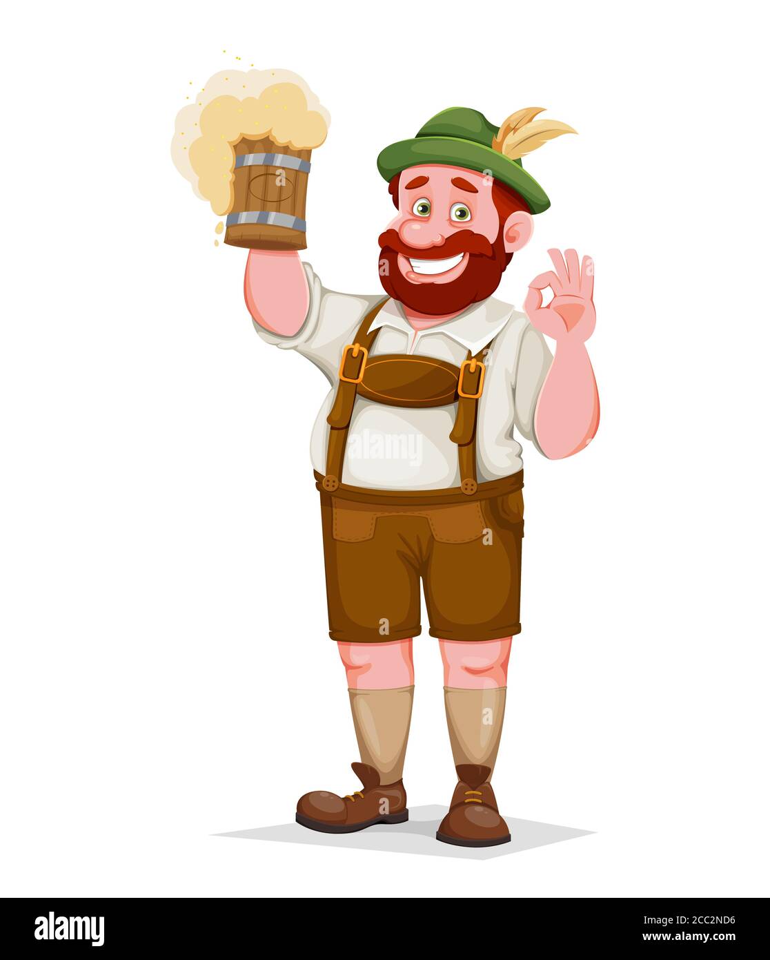 Mann in bayerischer Kleidung, lustige Zeichentrickfigur. Münchner Bierfest Oktoberfest. Vektorgrafik Stock Vektor