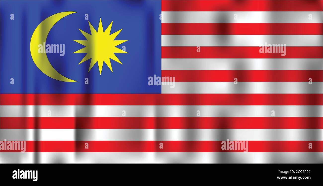 Malaysische Flagge in Stoff. 31. August Malaysia Independence Day Vektor-Illustration. Welleneffekt. Stock Vektor