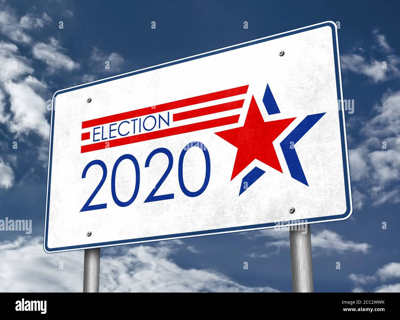 Präsidentschaftswahl 2020 in den Vereinigten Staaten von Amerika - Straßenschild Informationen Stockfoto