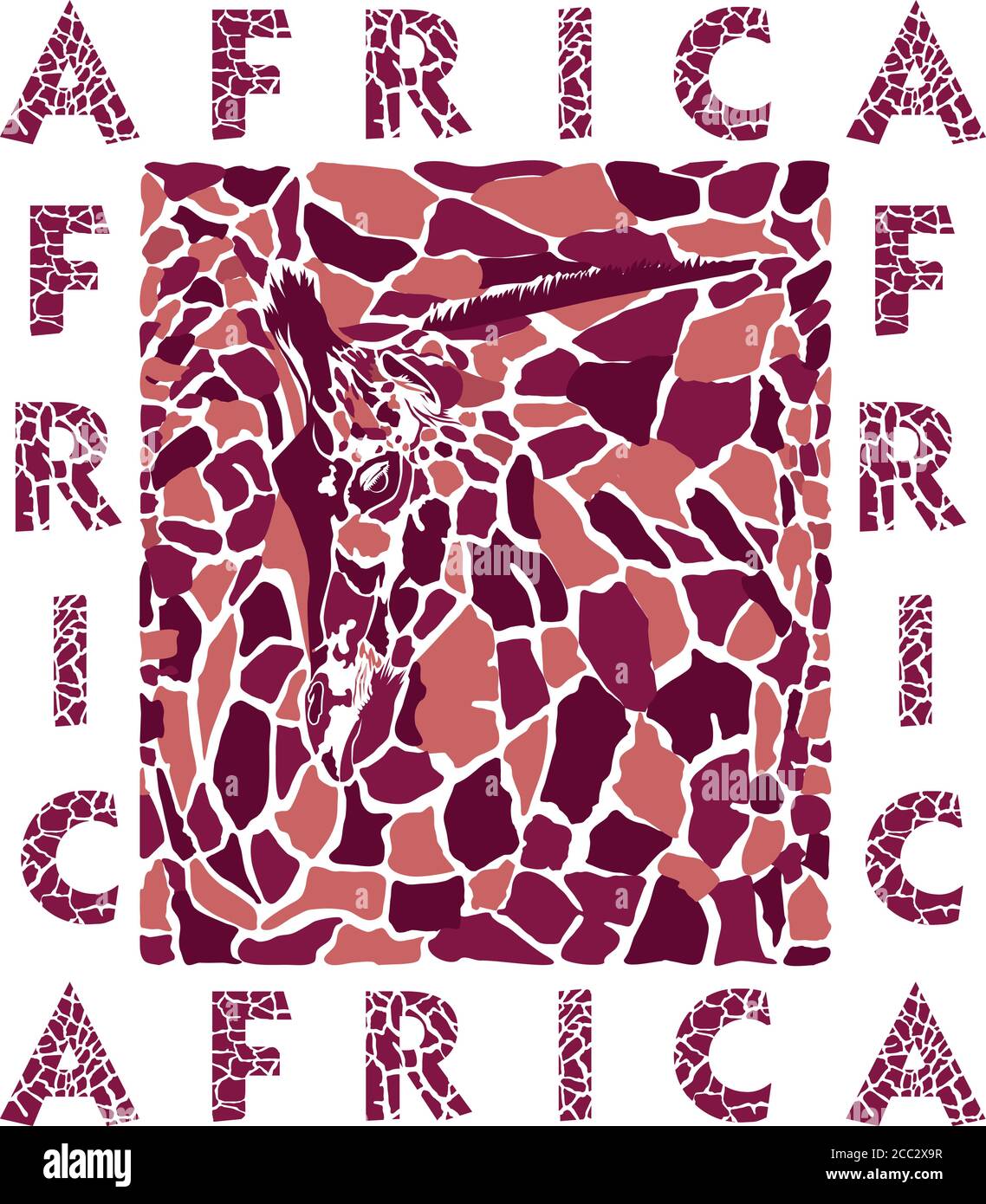 Stilisierte Textur von Giraffenkopf, Haut und Text Stock Vektor