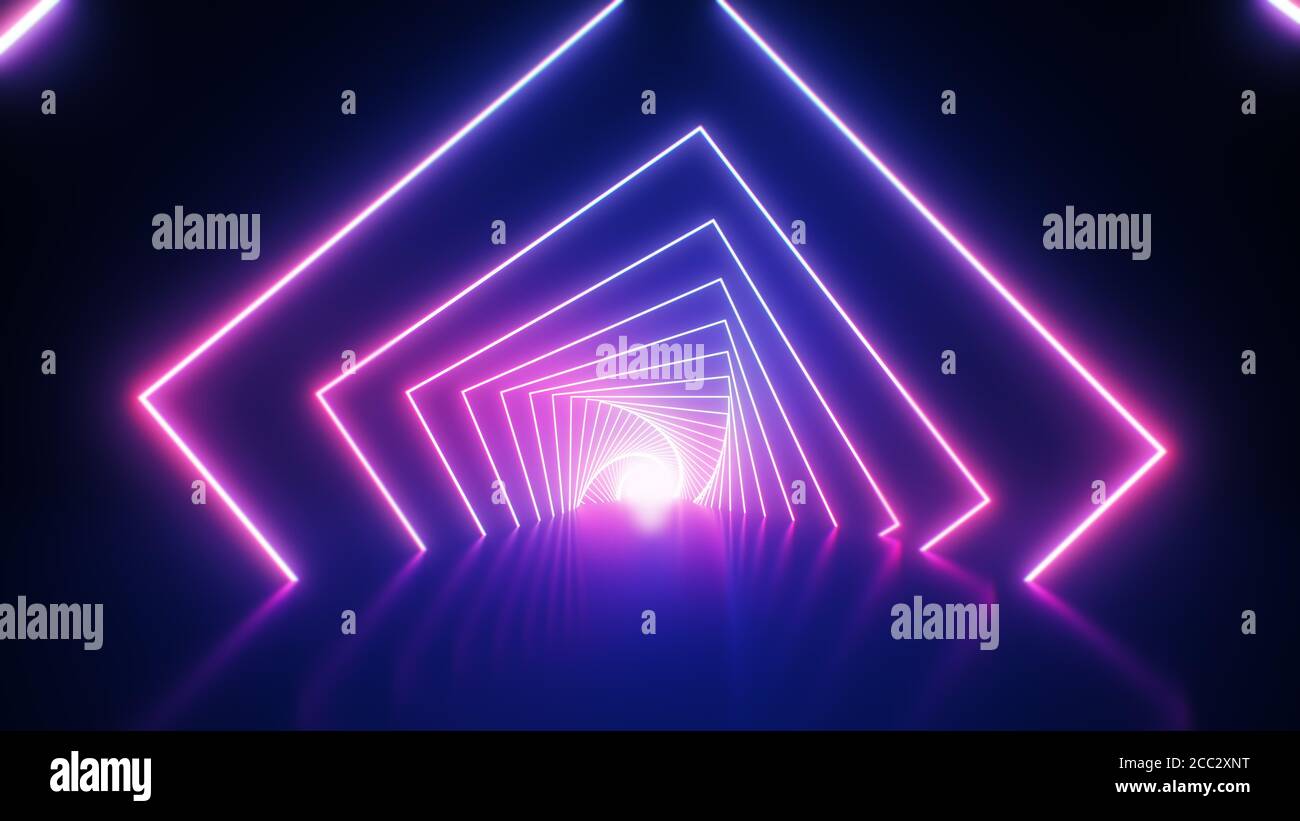 Abstrakter Neon-Hintergrund. Ultravioletter Hintergrund mit hell leuchtenden Tunnel Stockfoto