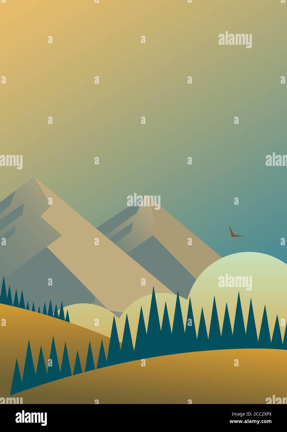 Naturlandschaft mit Bergen und Wäldern. Stock Vektor