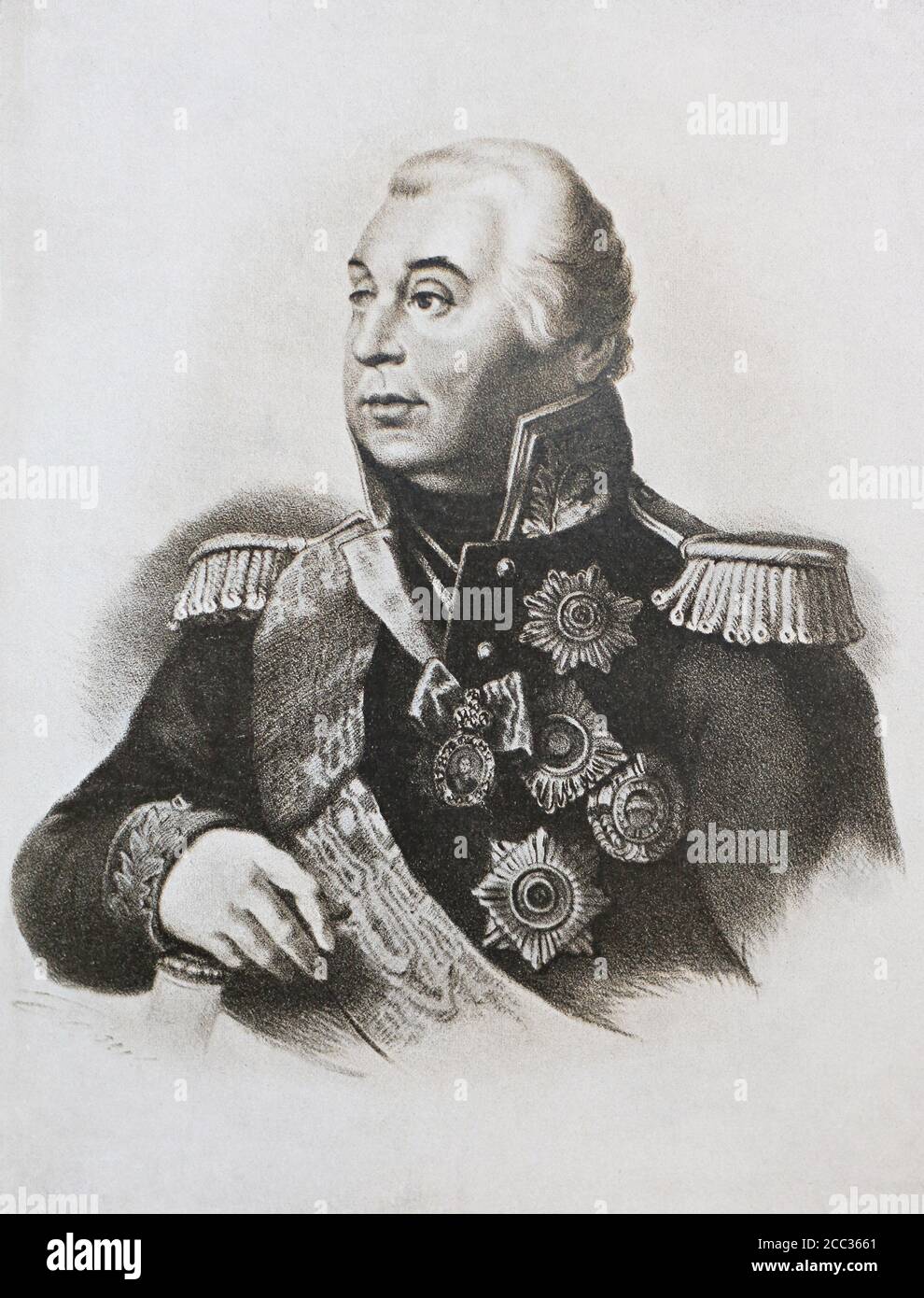 Porträt von Michail Kutusow. Gravur des 19. Jahrhunderts. Stockfoto