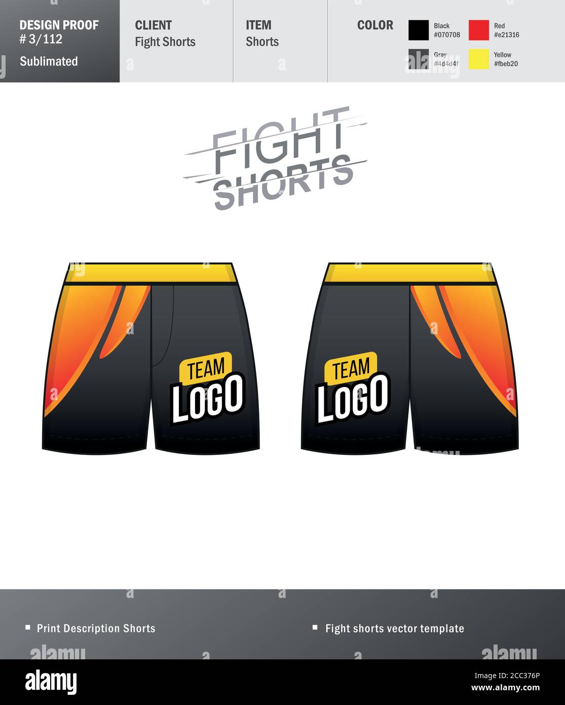 Vektor Kampf Shorts Vorlage für Ihr Design. Template Sport Short für Ihr Design. Beschreibung drucken Stock Vektor