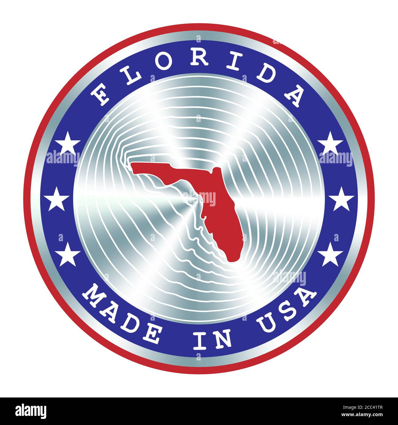 Made in Florida lokale Produktion Schild, Aufkleber, Siegel, Stempel. Rundes Hologramm-Schild für Etikettendesign und nationales USA-Marketing Stock Vektor