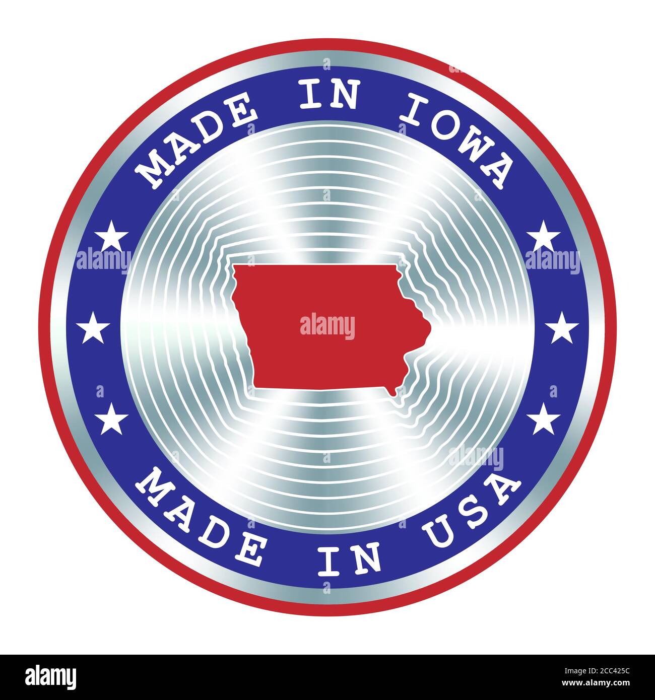 Hergestellt in Iowa lokale Produktion Schild, Aufkleber, Siegel, Stempel. Rundes Hologramm-Schild für Etikettendesign und nationales USA-Marketing Stock Vektor