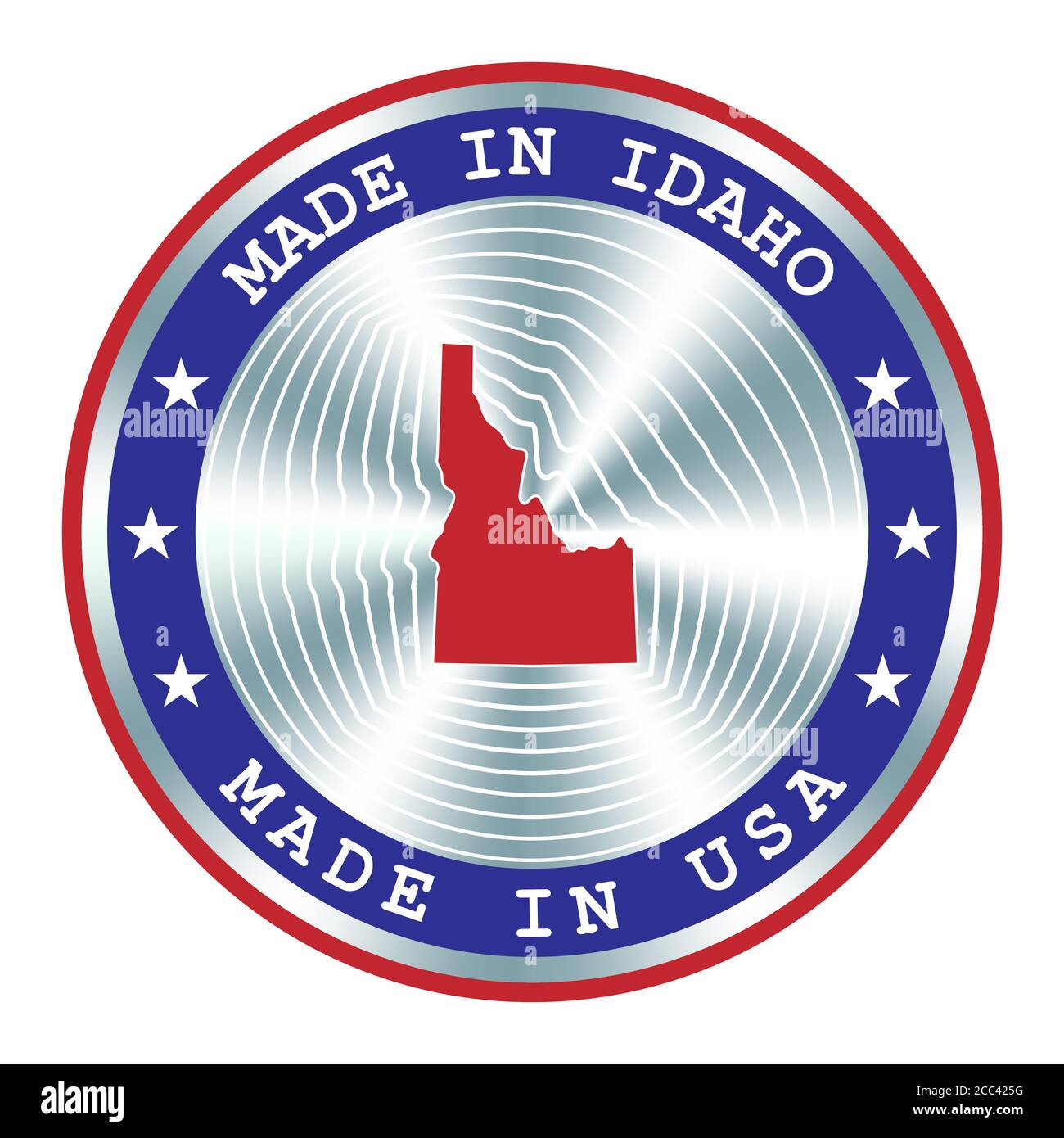 Hergestellt in Idaho lokale Produktion Schild, Aufkleber, Siegel, Stempel. Rundes Hologramm-Schild für Etikettendesign und nationales USA-Marketing Stock Vektor