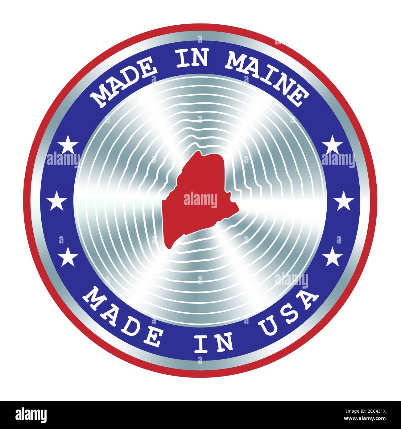 Made in Maine lokale Produktion Schild, Aufkleber, Siegel, Stempel. Rundes Hologramm-Schild für Etikettendesign und nationales USA-Marketing Stock Vektor