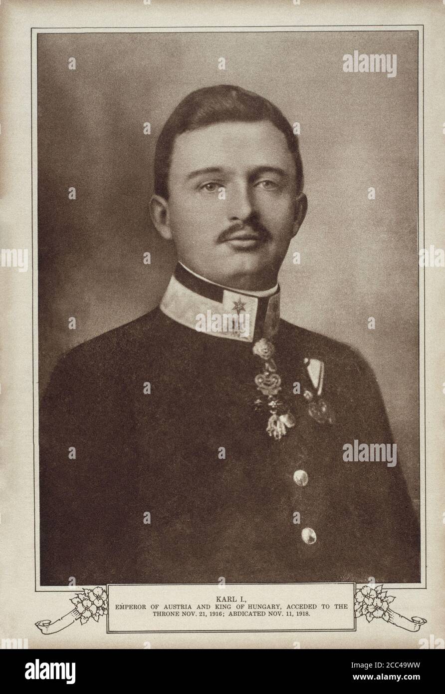 Karl I. oder Karl I. (1887 – 1922) war der letzte Kaiser von Österreich, der letzte König von Ungarn und der letzte König von Böhmen, und der letzte Monarch belongi Stockfoto