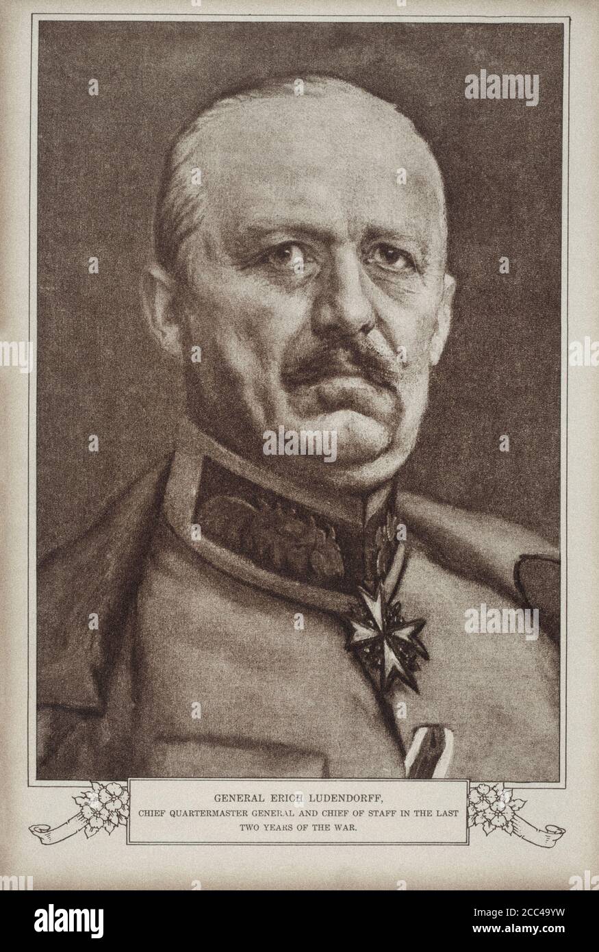 Erich Friedrich Wilhelm Ludendorff (1865 – 1937) war ein deutscher General, Politiker und Militärtheoretiker. Er erlangte zuerst Ruhm während des Ersten Weltkrieges für Stockfoto