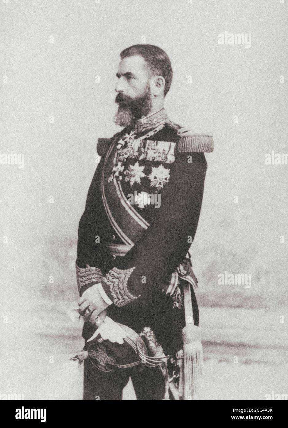 Retro-Foto von Carol I von Rumänien. Carol I. (1839 – 1914), geborener Fürst Karl von Hohenzollern-Sigmaringen, war von 1866 bis 1881 Prinz von Rumänien, und t Stockfoto