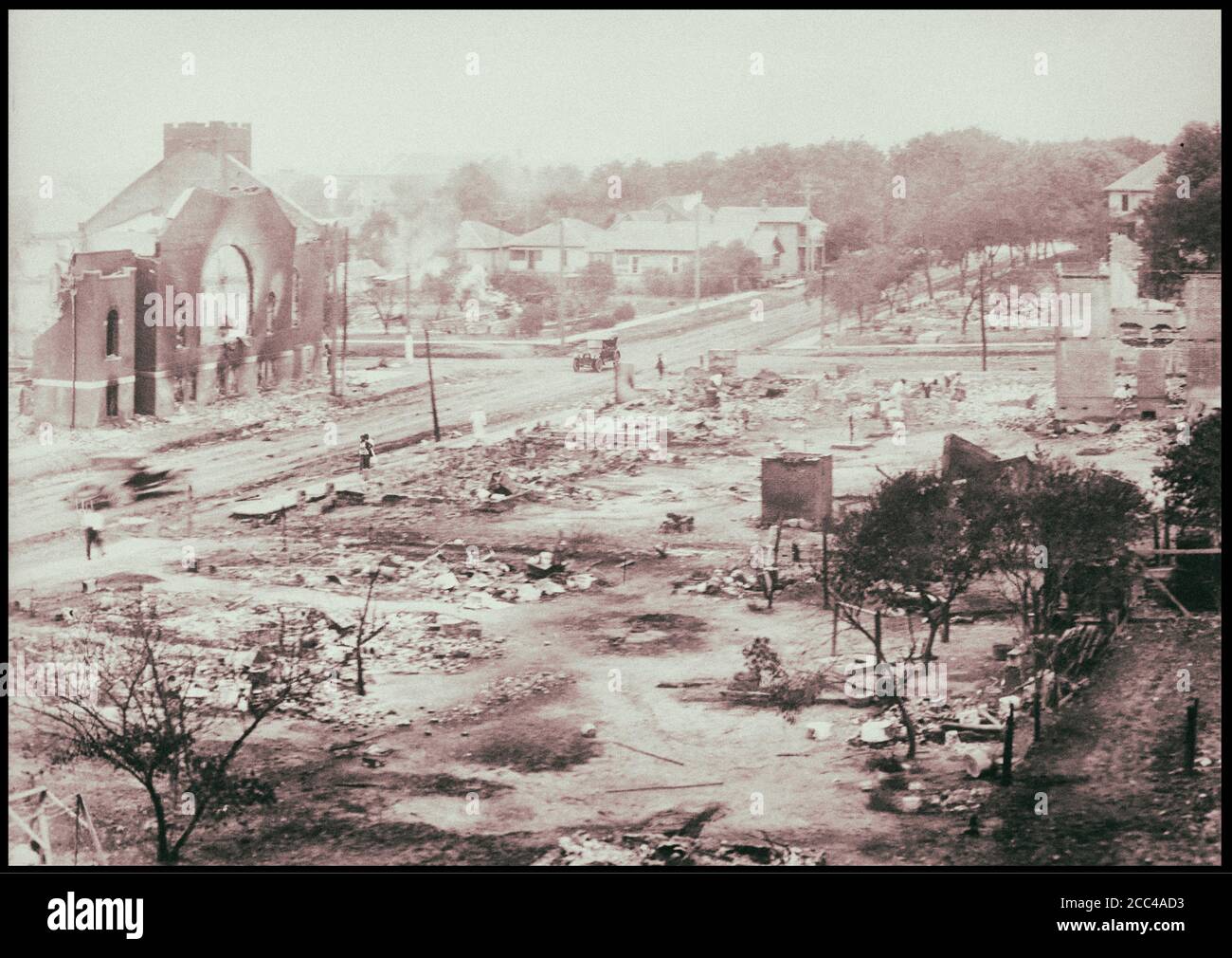 Ein Teil des Bezirks in Rassenunruhen verbrannt, Tulsa, Oklahoma. USA. Juni 1921 Stockfoto