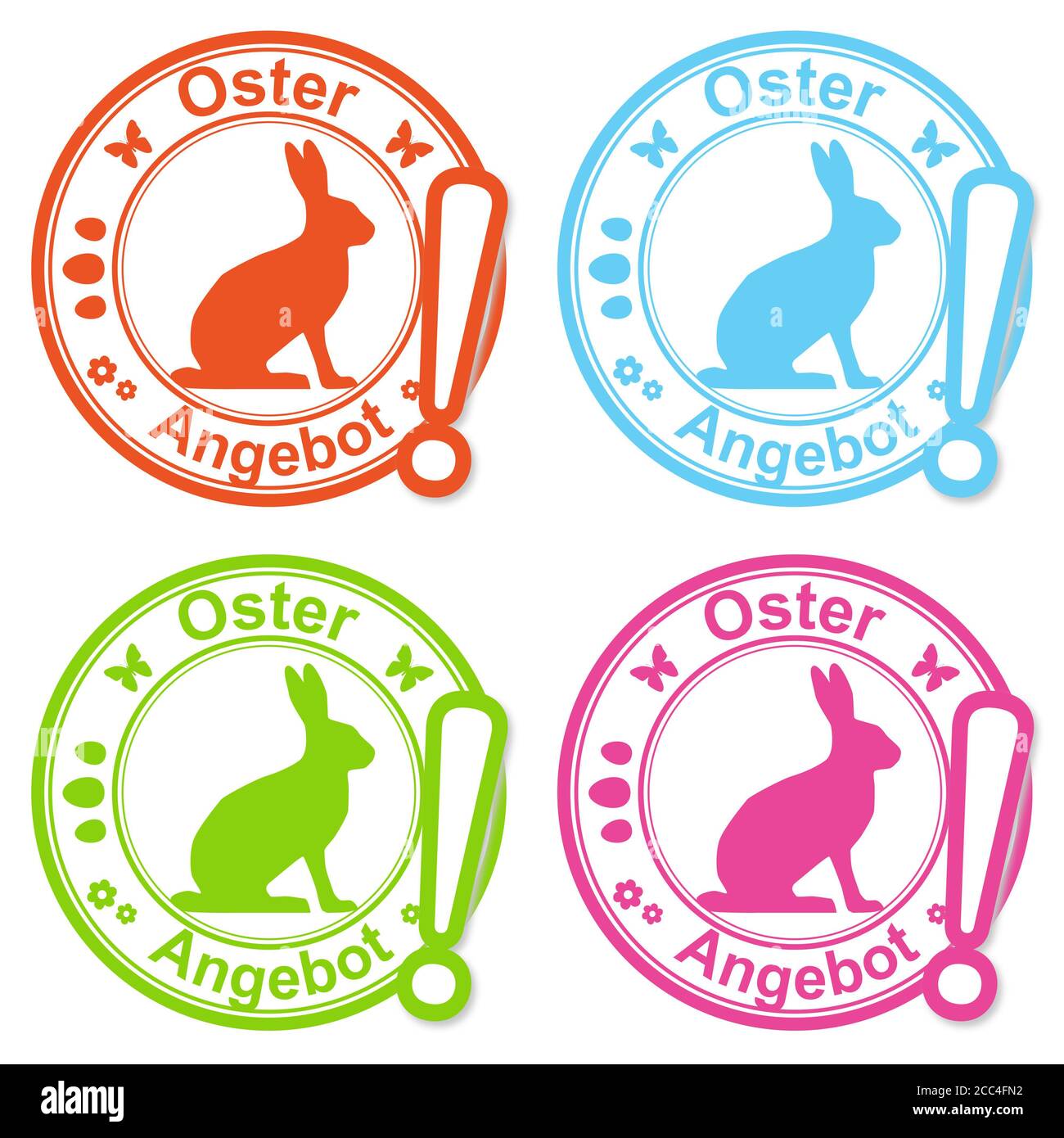 Set von 4 bunten Logos von Ostern bietet auf ein Weißer Hintergrund Stockfoto