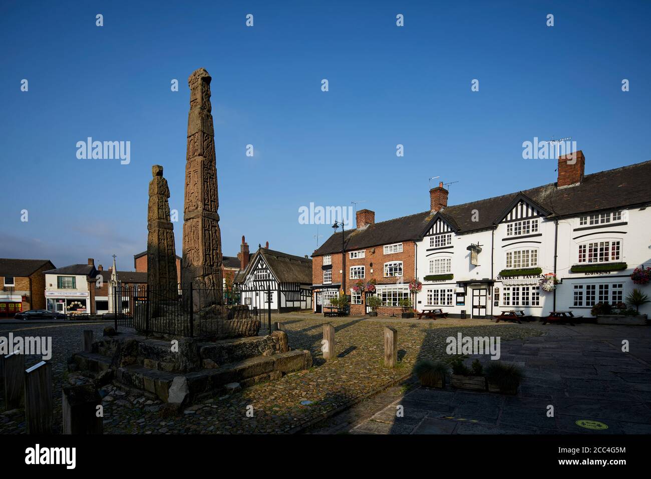 Sandbach kreuzt bei den Cobbles Stockfoto