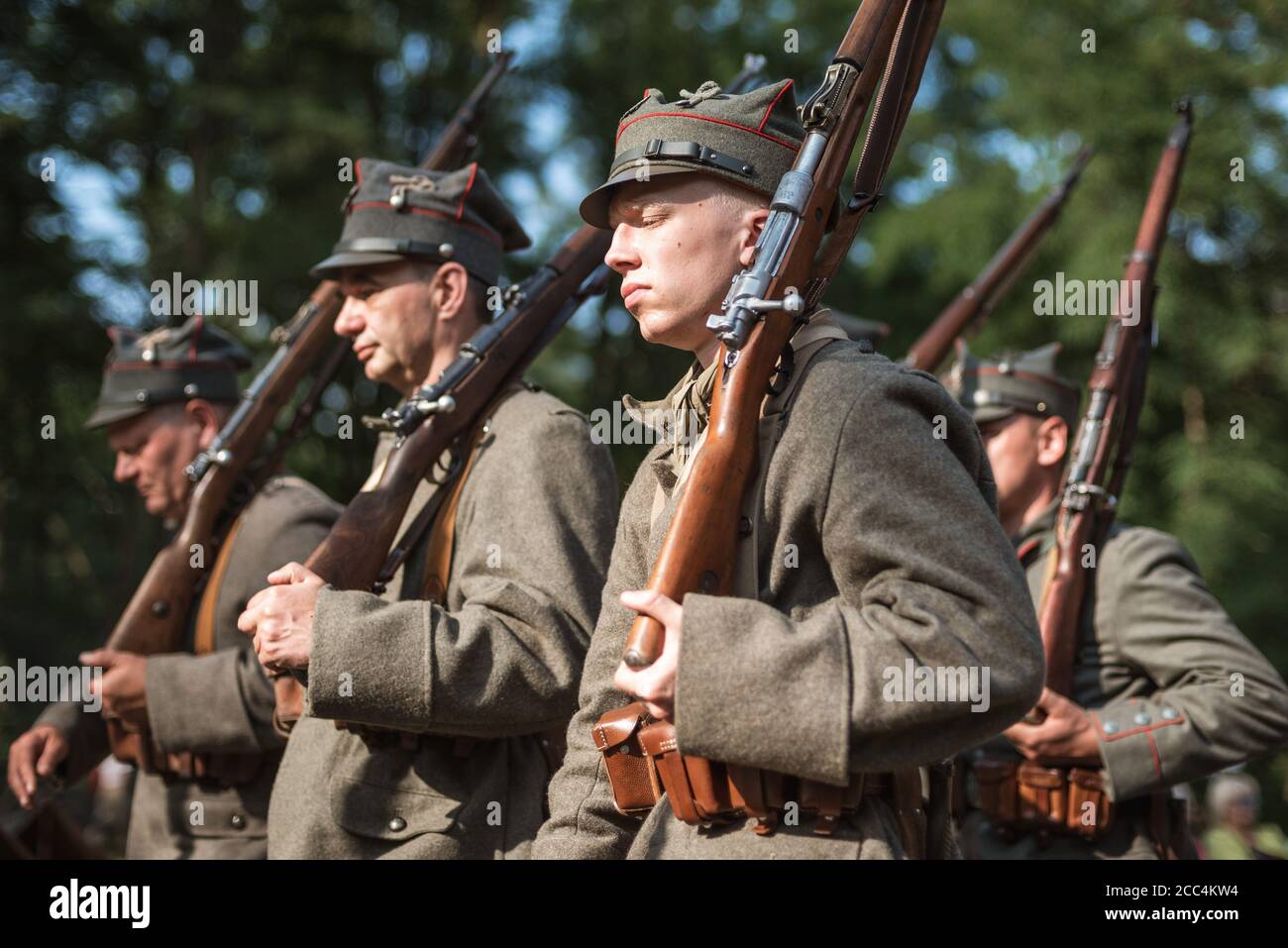 LUBIN, POLEN - 8. AUGUST 2020: , EINE Inszenierung der Schlacht von Warschau von 1920, in der die polnische Armee die bolschewistische Aggression besiegte. 100. Anni Stockfoto