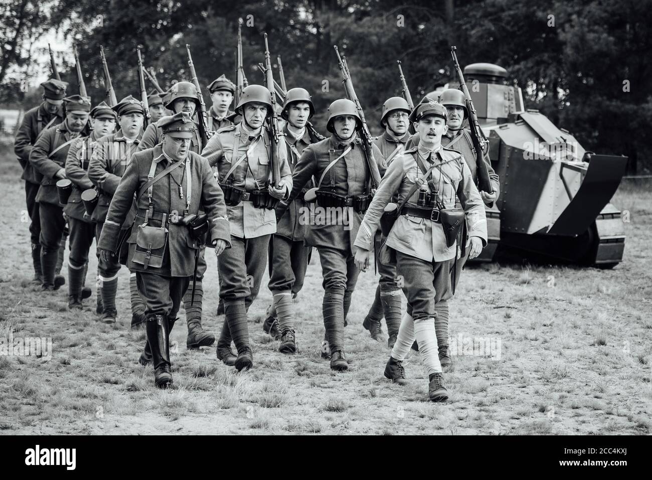 LUBIN, POLEN - 8. AUGUST 2020: , EINE Inszenierung der Schlacht von Warschau von 1920, in der die polnische Armee die bolschewistische Aggression besiegte. 100. Anni Stockfoto