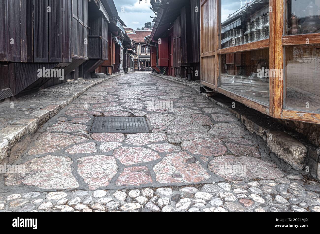 Leere Bascarsija in Sarajevo während der Covid-Krise Stockfoto