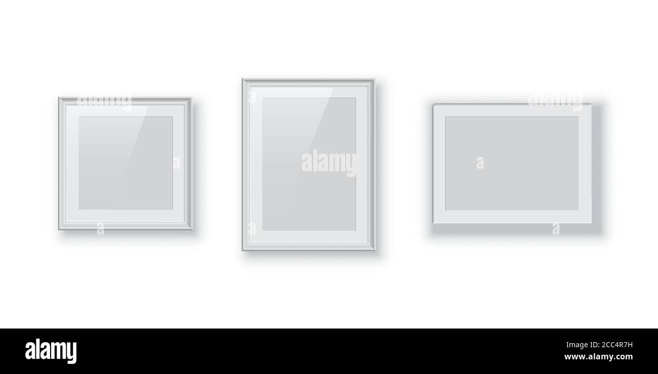 Rechteckige und quadratische weiße Foto- oder Bilderrahmen auf weißem Hintergrund isoliert. Vektor Vintage Rahmen gesetzt. Stock Vektor