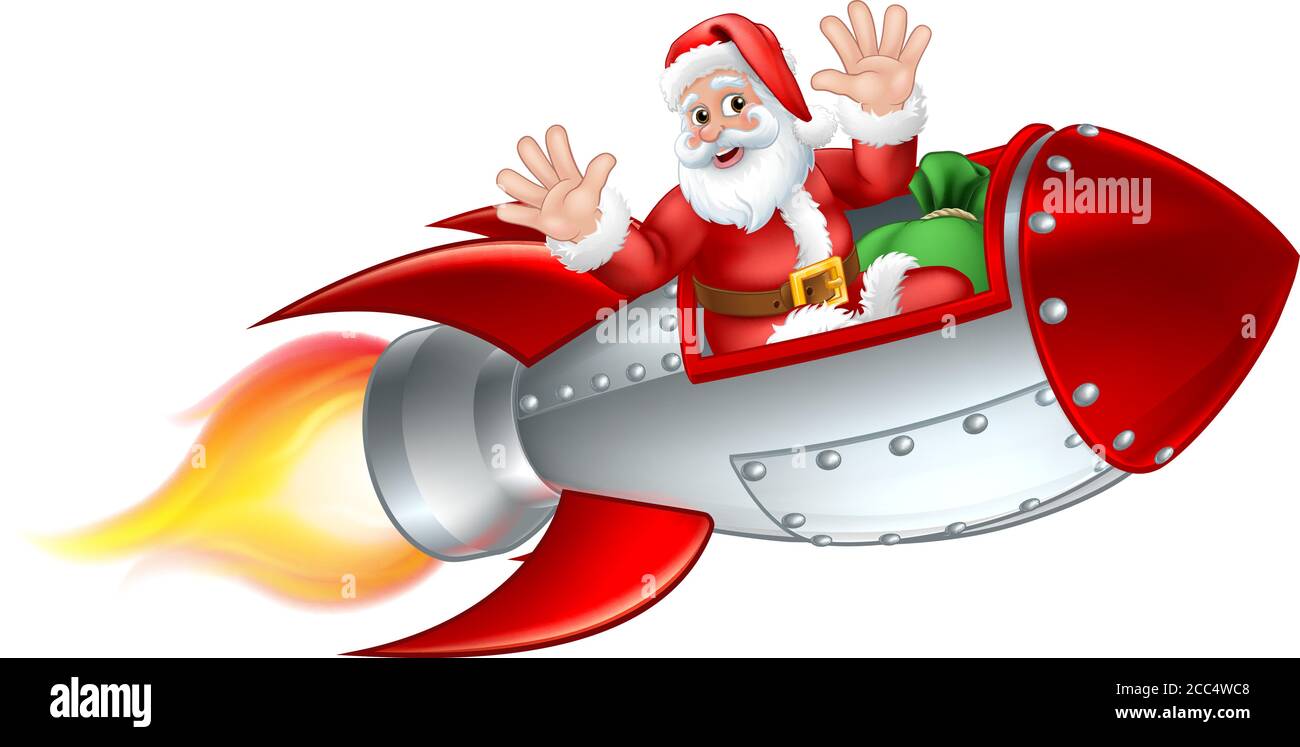 Santa Weihnachten Space Rocket Schlitten Schiff Schlitten Stock Vektor