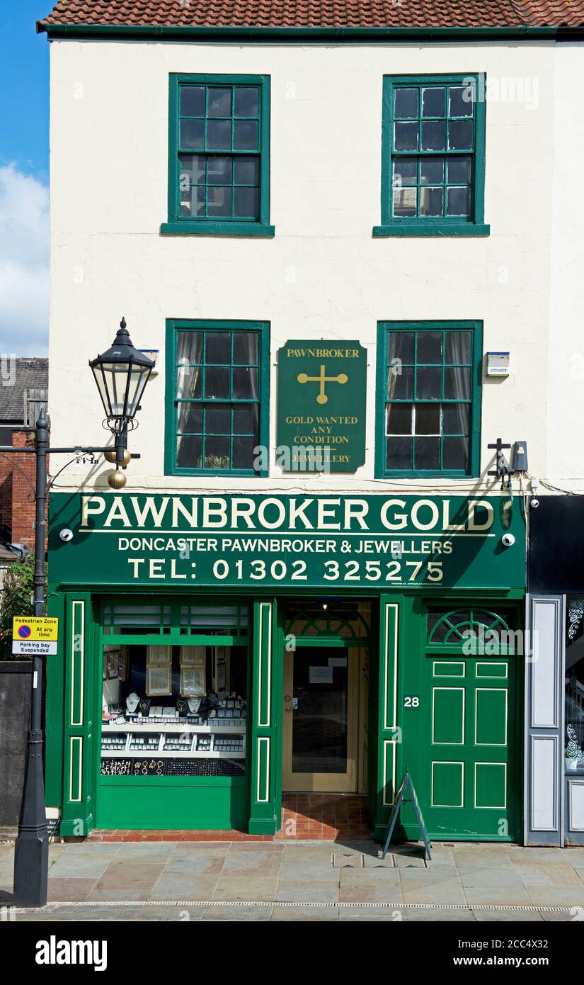 Pfandmakler Gold Shop, Marktplatz, Doncaster, South Yorkshire, England Großbritannien Stockfoto
