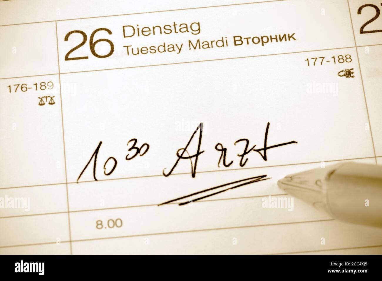 Kalendereintrag Arzttermin, Deutschland Stockfoto
