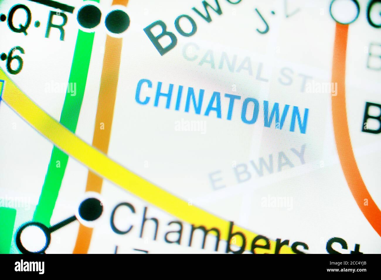 Chinatown Viertel auf New York City U-Bahn-Karte auf Smartphone-Bildschirm. Stockfoto