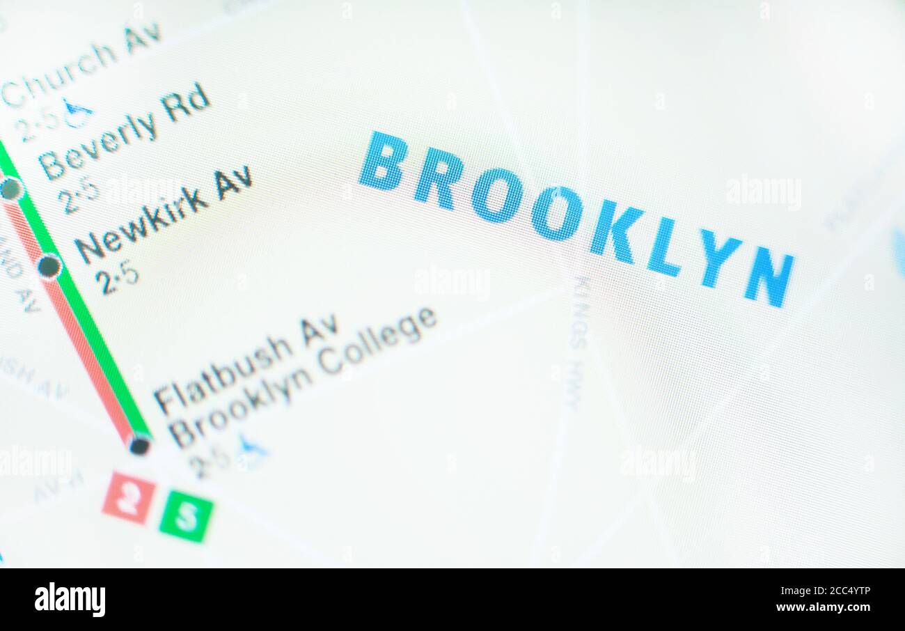 Brooklyn District auf New York City U-Bahn-Karte auf dem Smartphone-Bildschirm. Stockfoto