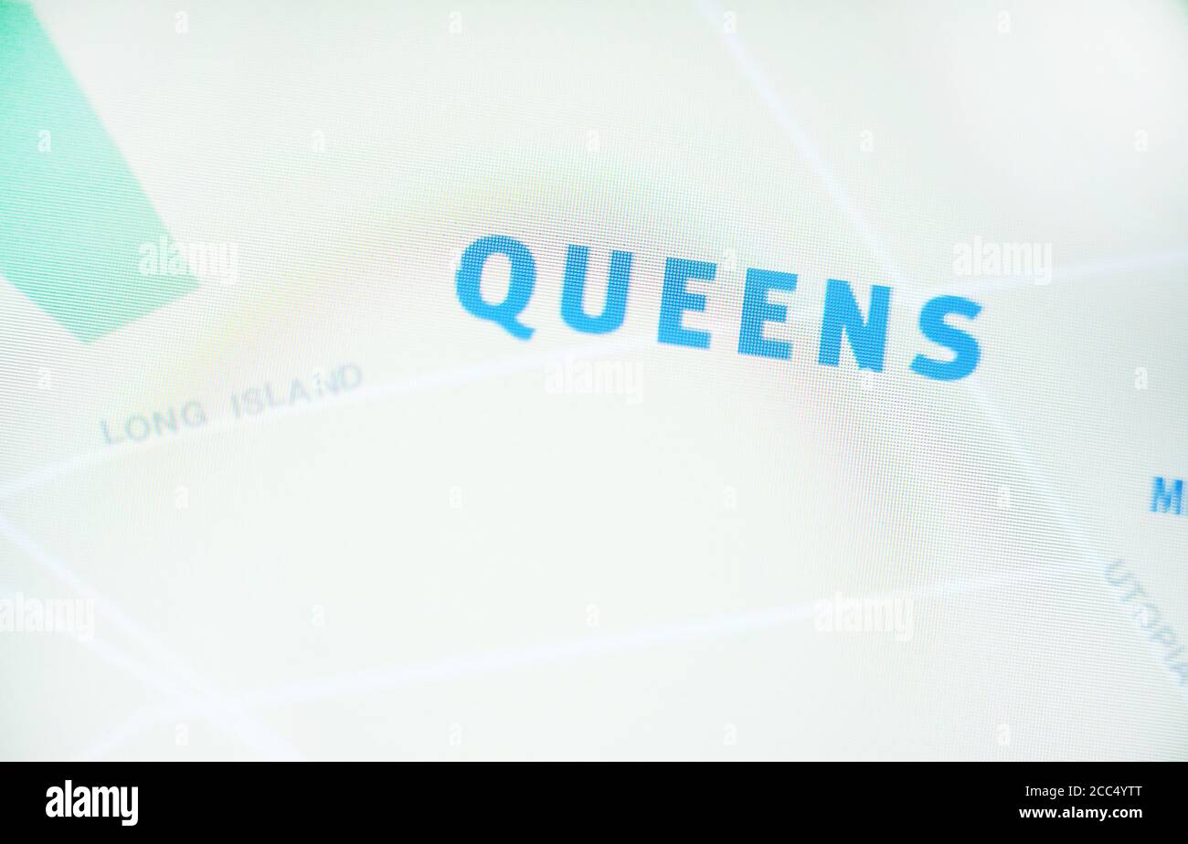 Queens District auf New York City U-Bahn-Karte auf dem Smartphone-Bildschirm. Stockfoto