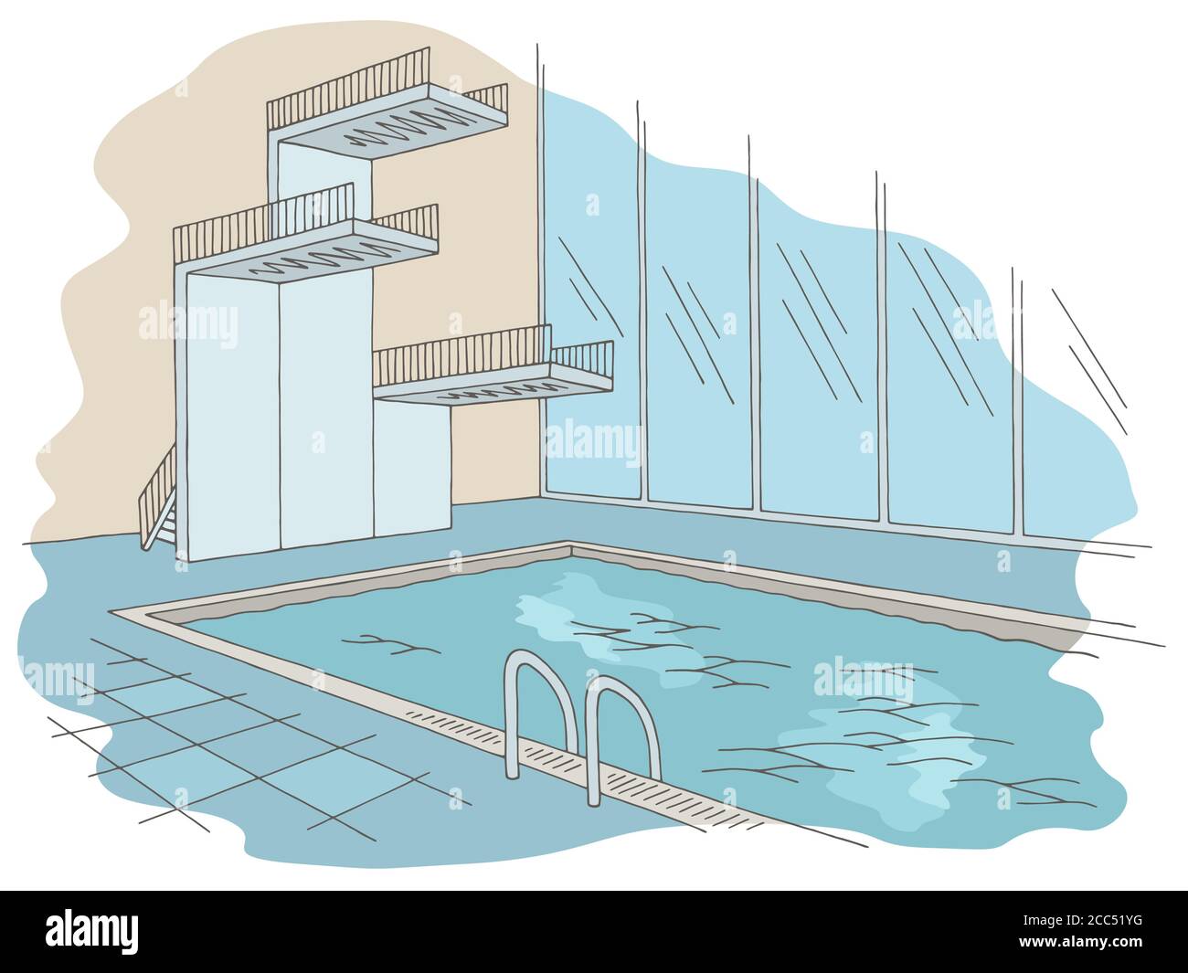 Schwimmbad Turm Grafik Farbe Interieur Skizze Illustration Vektor Stock Vektor