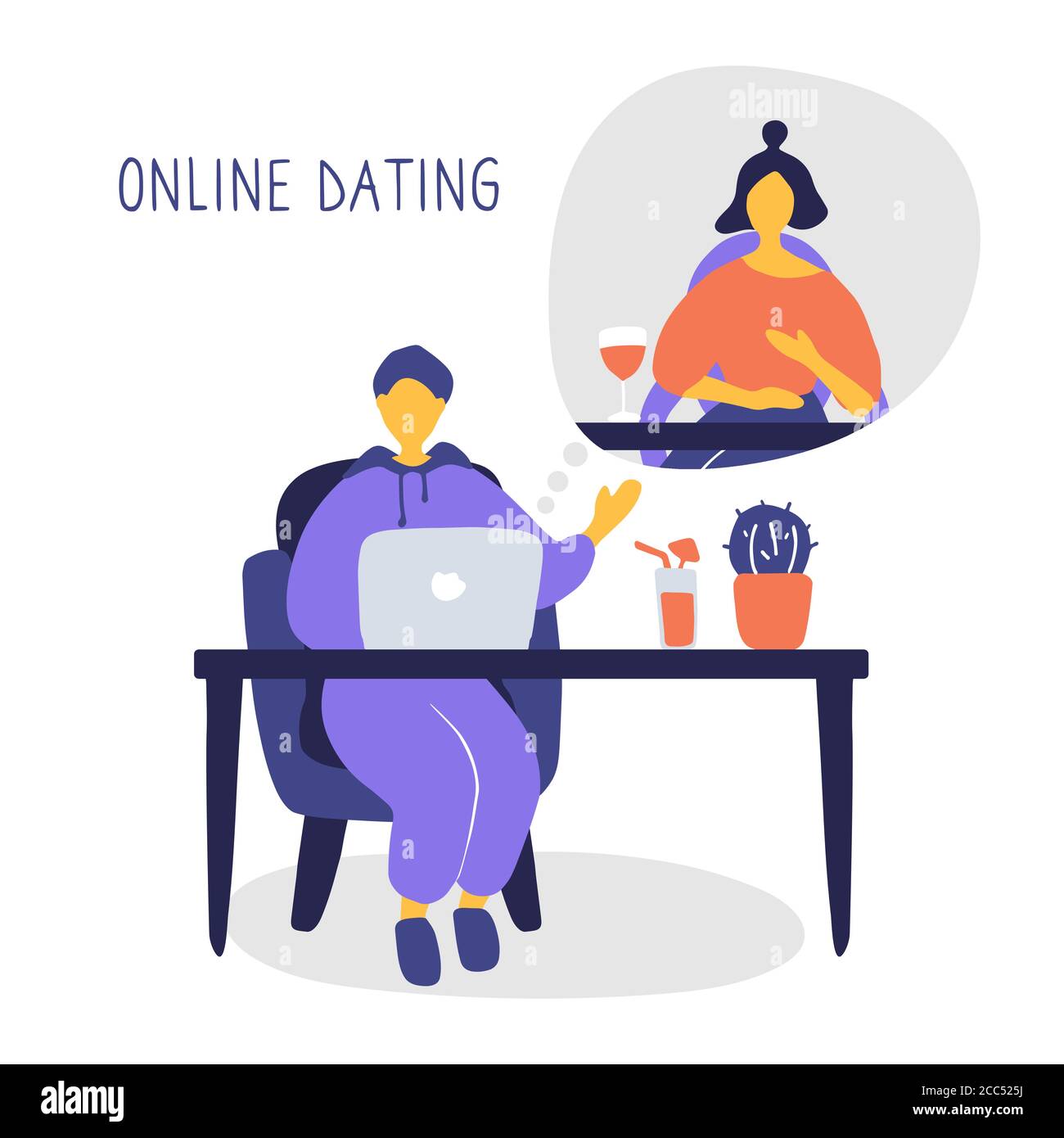 Heterosexuelles Paar chattet online während einer Pandemie. Mann und Frau flirten online auf Dating-Website. Virtuelles Dating-Konzept. Vektorgrafik flach Stock Vektor