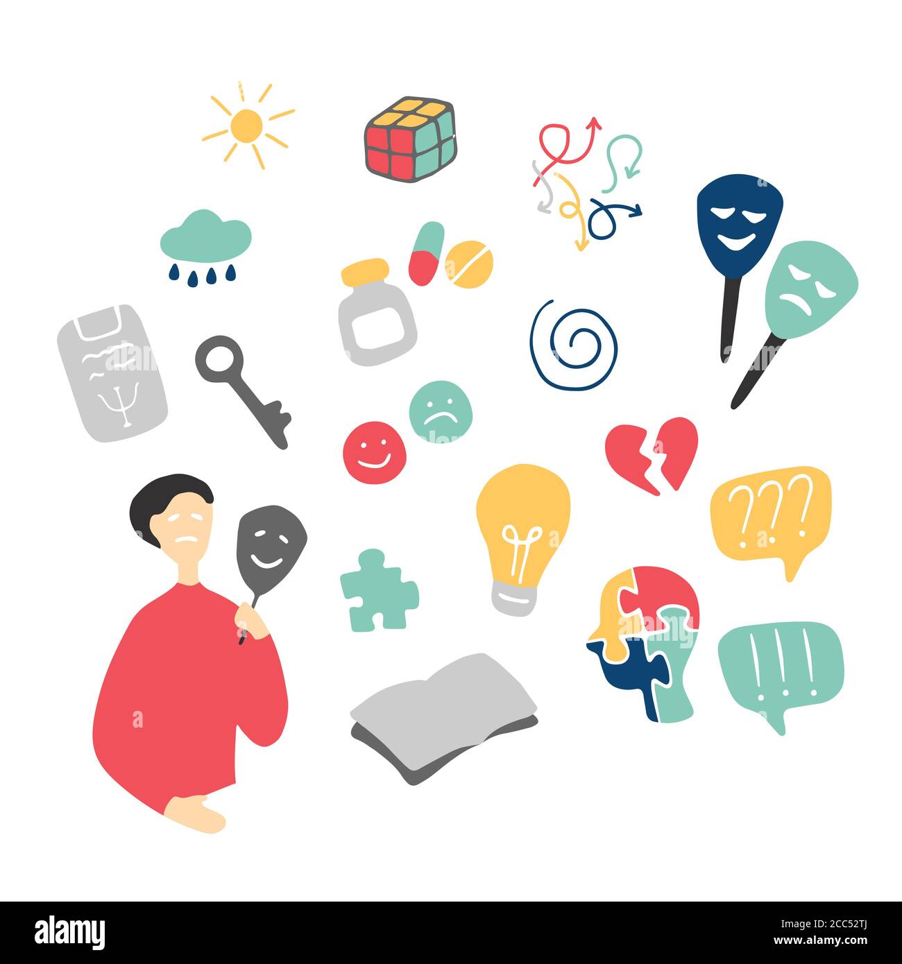 Psychologie-Symbol gesetzt. Handgezeichnete Doodle-Grafik Stock Vektor
