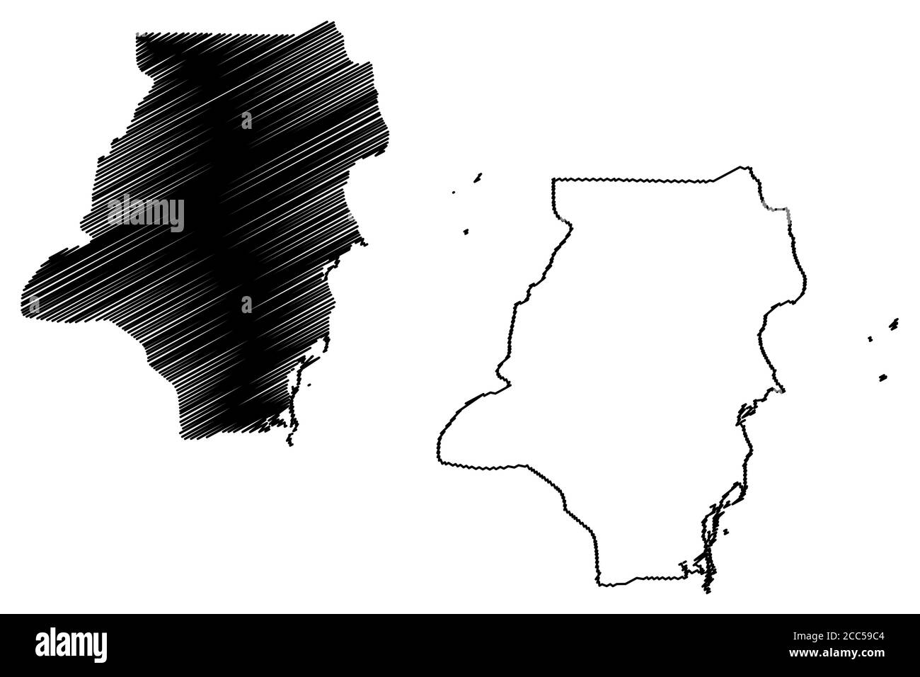 Stann Creek District (Belize, Districts of Belize) Karte Vektorgrafik, Skizze Stann Creek Karte Stock Vektor