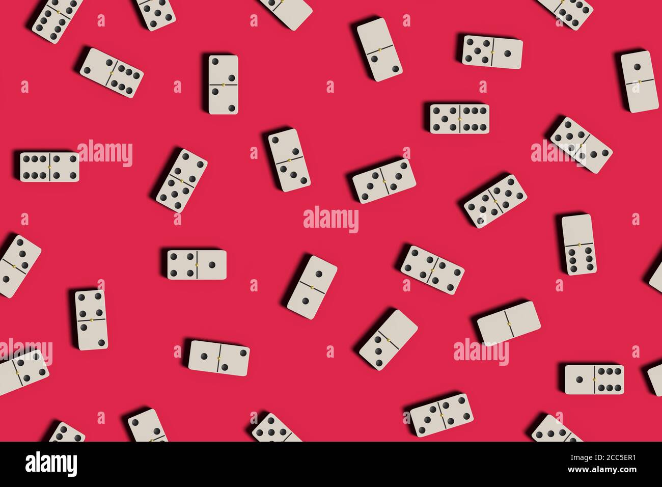 Domino Fliesen auf einem roten Hintergrund. Nahtloses Muster. 3d-Illustration. Stockfoto