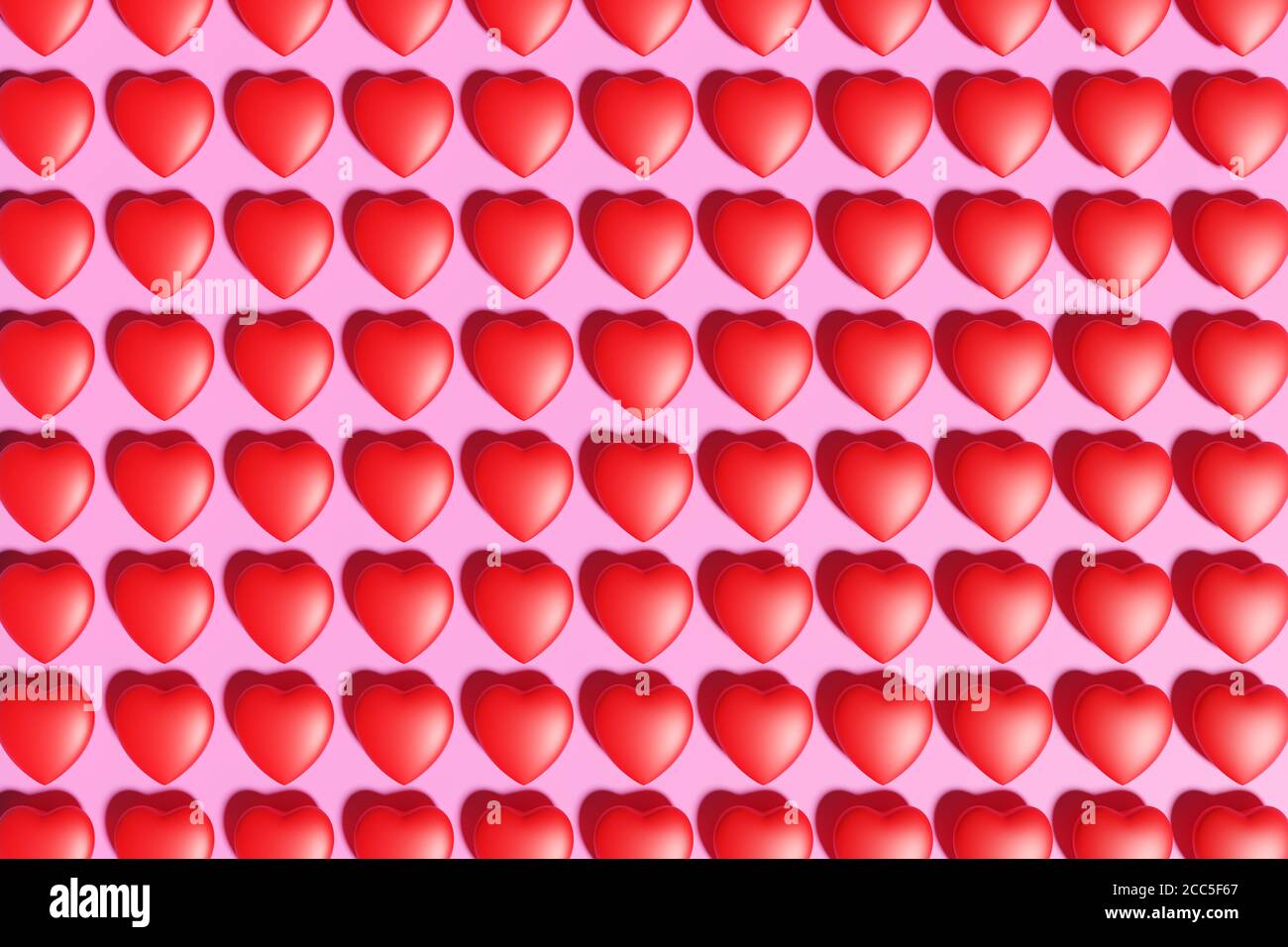 Rote Herzen Muster auf einem rosa Hintergrund. 3d-Illustration. Stockfoto