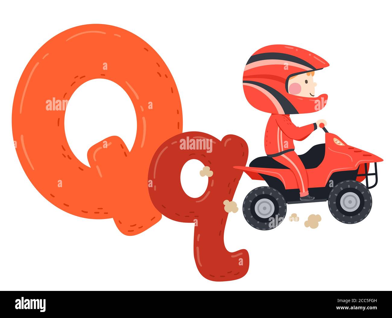 Illustration eines Kid Boy trägt Helm und Uniform Reiten ein Quad Bike. Sport-Alphabet Stockfoto