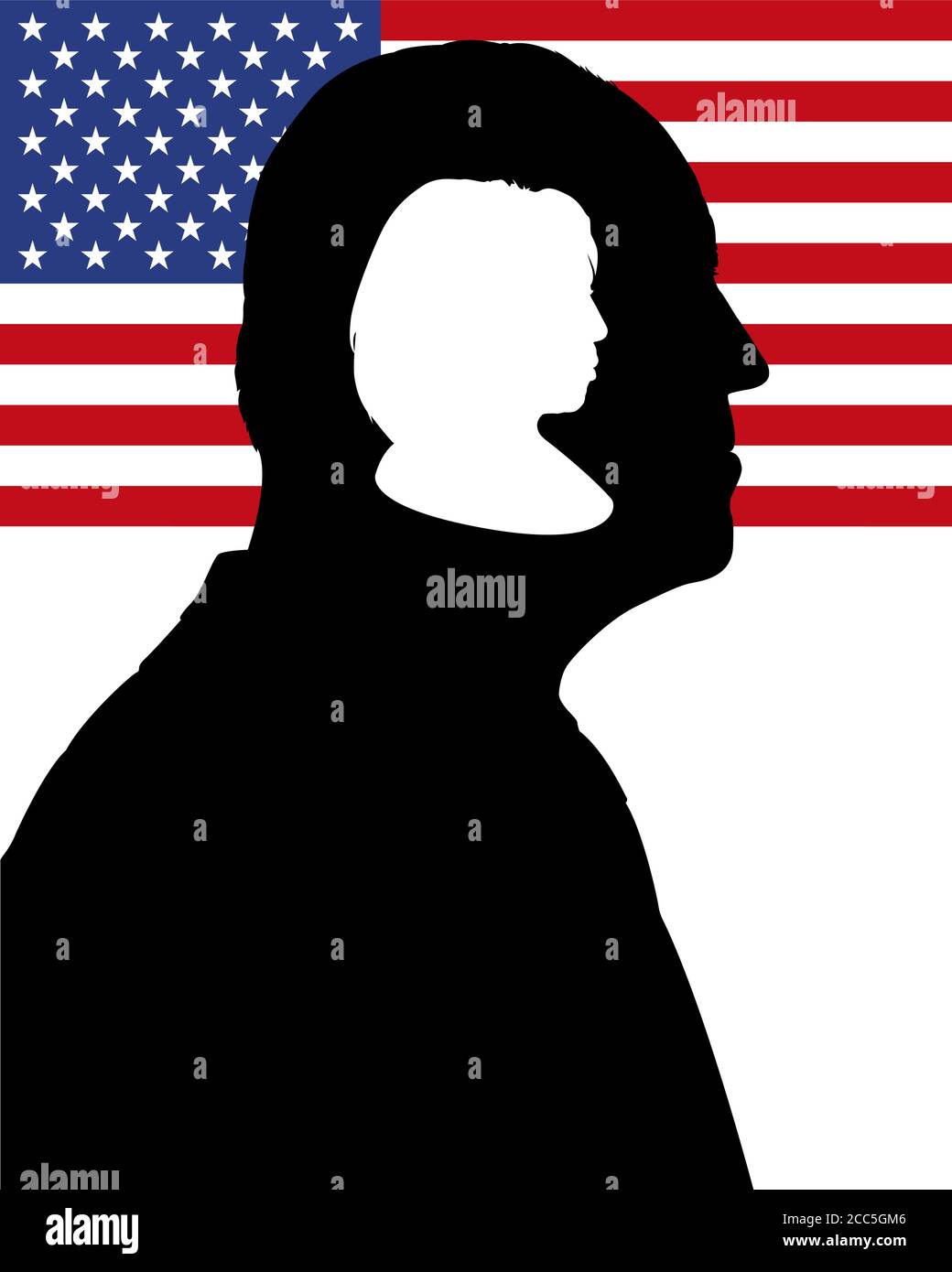 Joe Biden Silhouette Illustration mit US-Flagge, und Kamala Harris Silhouette, Vektor-Bild Stock Vektor