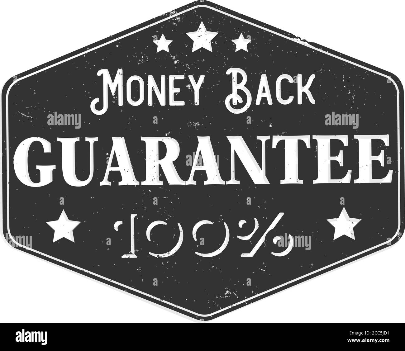 Grungy 100 Prozent Geld-zurück-Garantie Stempel oder Aufkleber Vektor Abbildung Stock Vektor