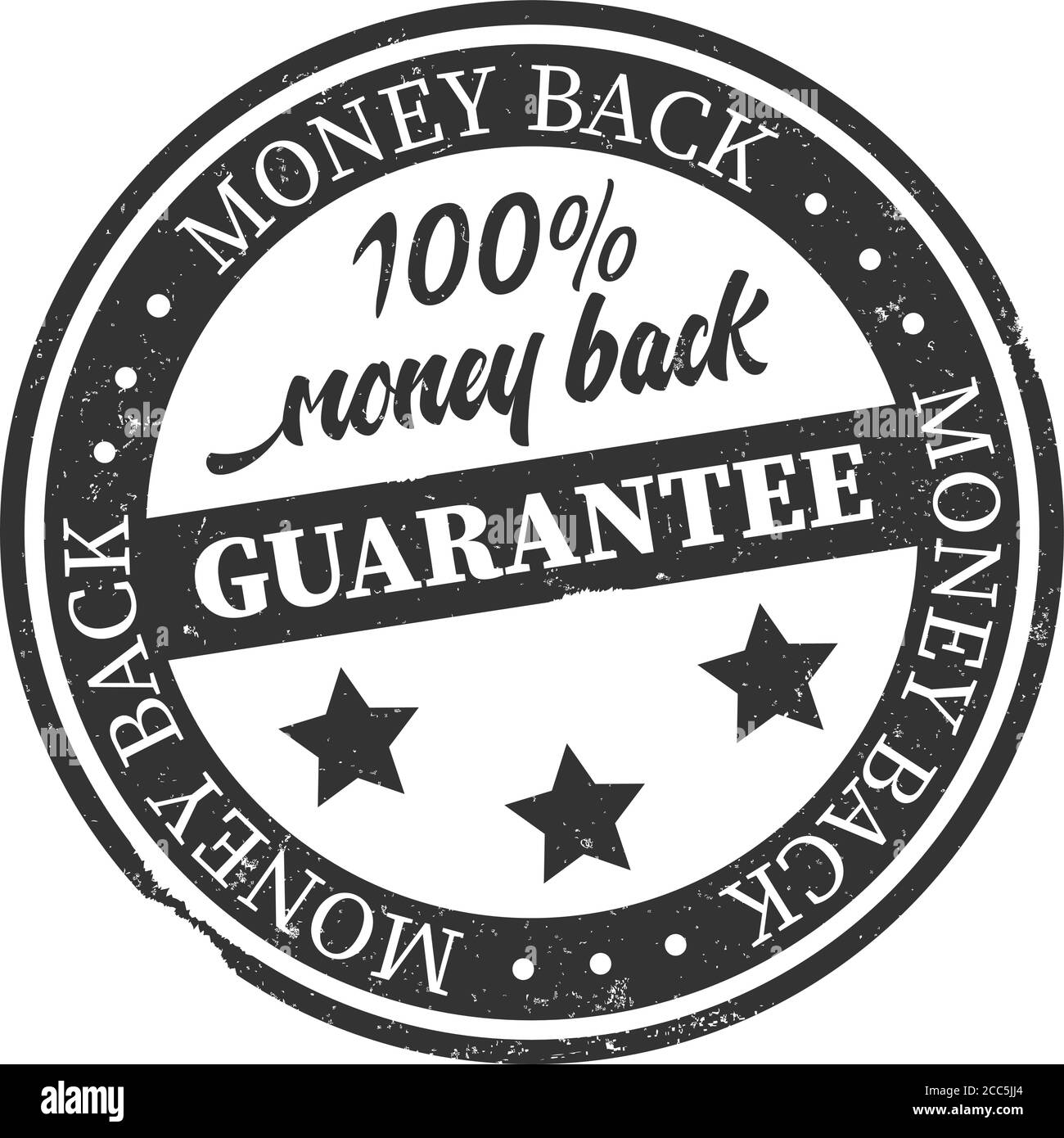 Grungy 100 Prozent Geld-zurück-Garantie Stempel oder Aufkleber Vektor Abbildung Stock Vektor