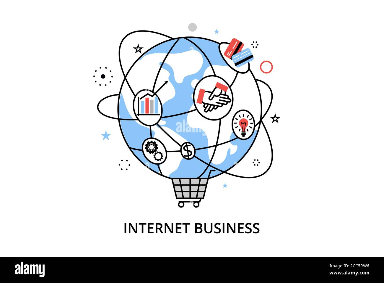Moderne flache dünne Linie Design Vektor Illustration, Infografik Konzept mit Ikonen des Online-Geschäfts, Internet-Marketing-Idee, Büro-und Finanz-Ziele Stock Vektor