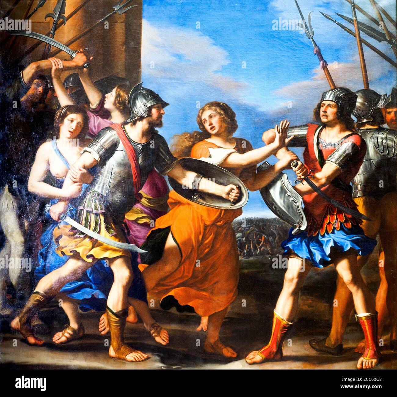 Ersilia zwischen Romulus und Tatius (Kampf zwischen Römern und Sabine) (1645) von Giovanni Francesco Barbieri besser bekannt als Guercino (1591 - 1666) Stockfoto