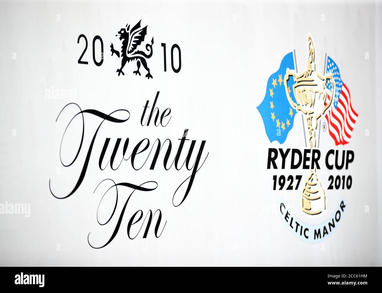 Ein Zeichen für die zwanzig Kurs, der Gastgeber der Ryder Cup in diesem Jahr während der Vorschau Tag der ISPS Handa Wales Open im Celtic Manor Resort. Stockfoto