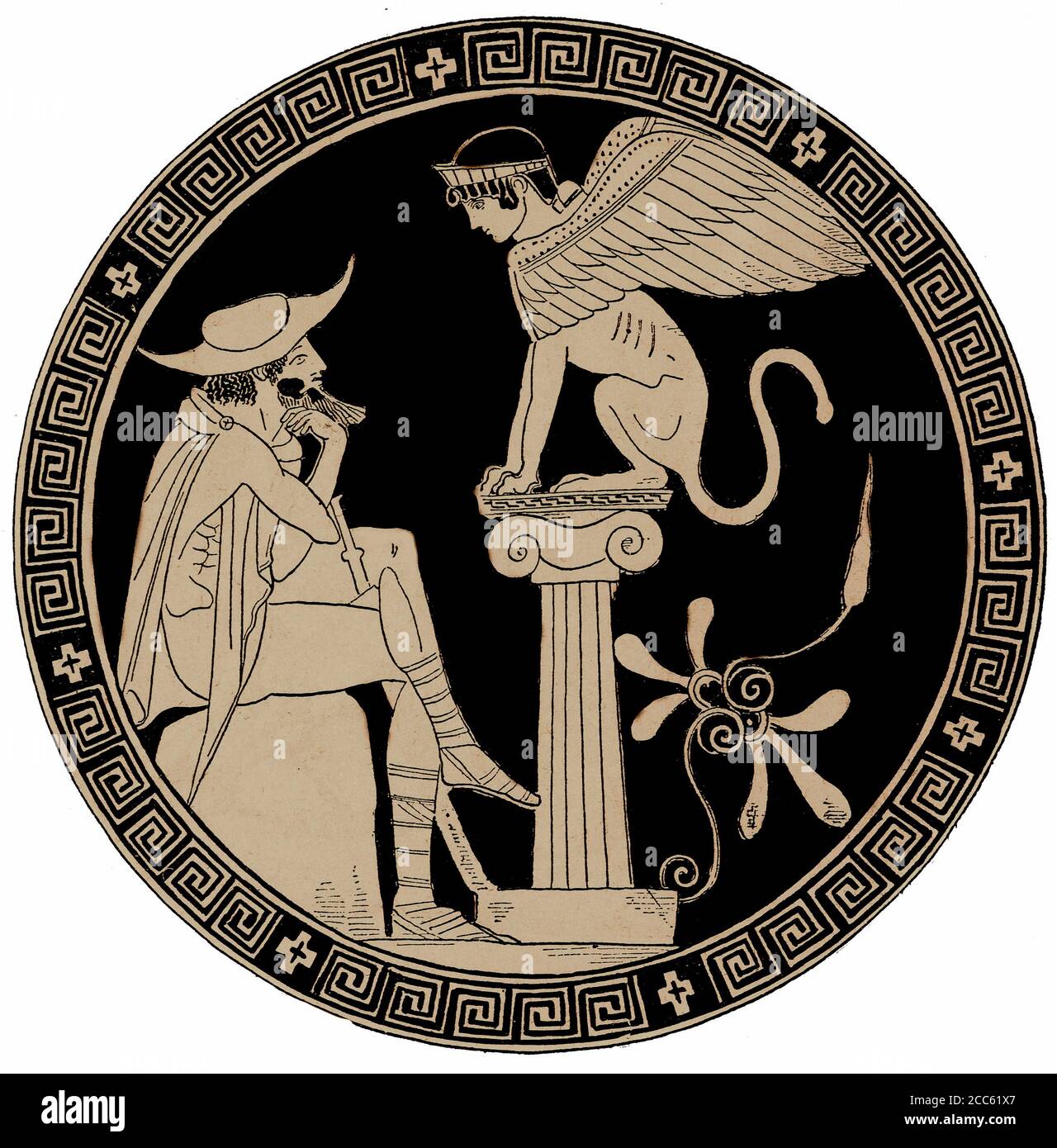 Ödipus Beantwortung von Fragen der Sphinx in Thebe - Gravur Nach Tasse 5. Jahrhundert v. Chr. Stockfoto