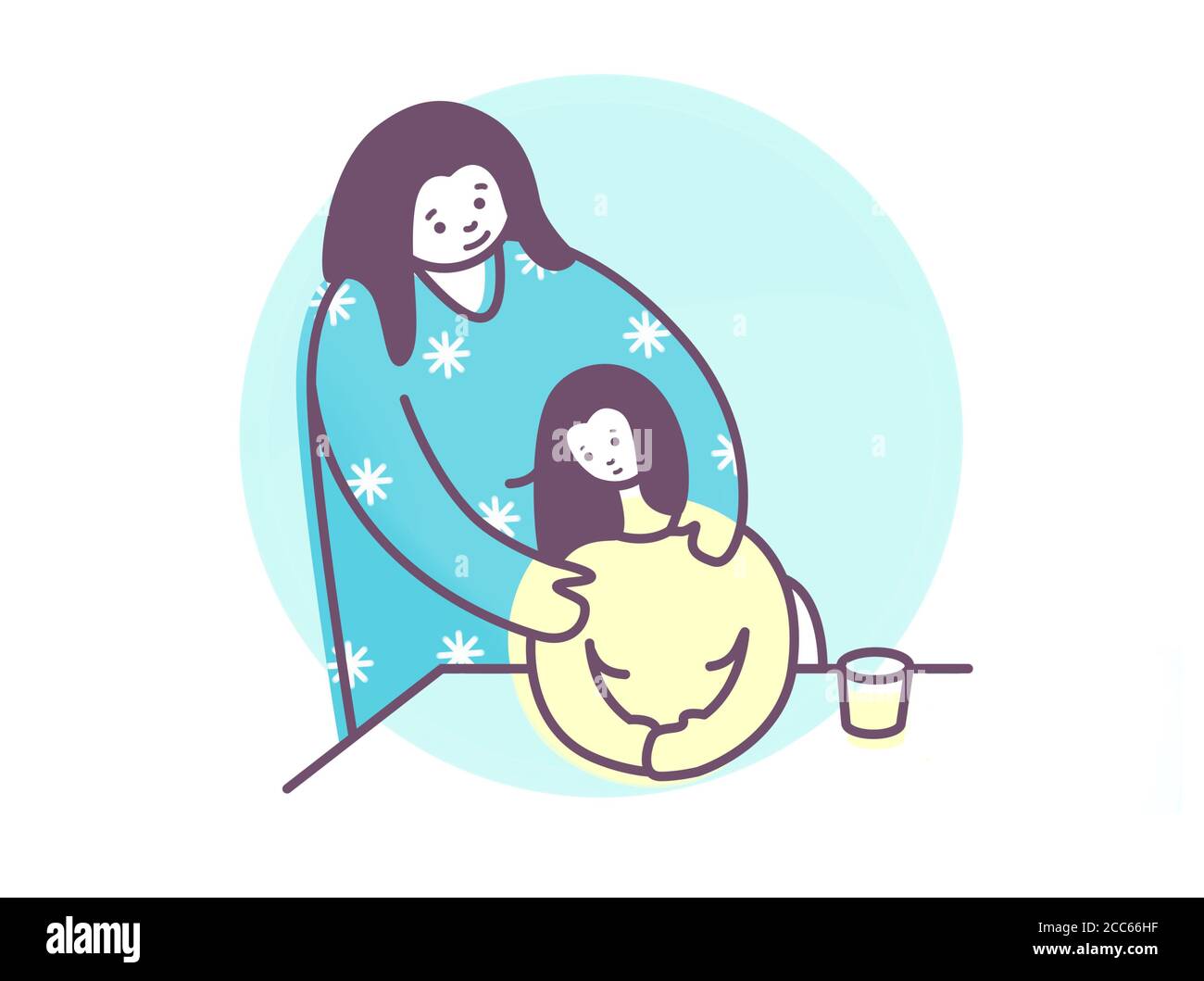 Mutter tröstet Tochter Illustration. Menschliches Mitgefühl. Stockfoto