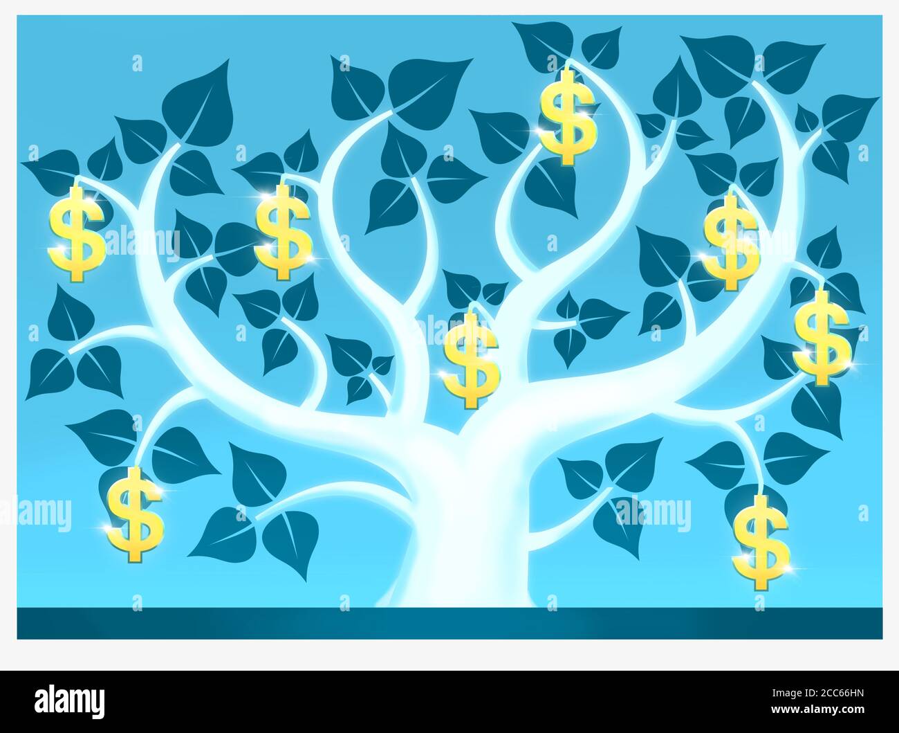 Das Geld wächst auf dem Baum. Dollar wächst auf Baum Illustration. Stockfoto
