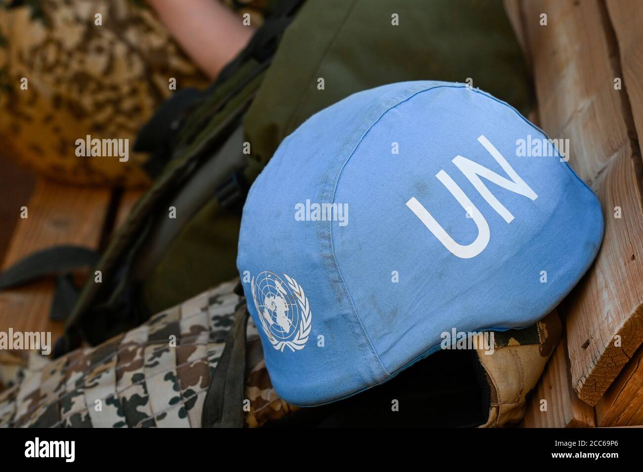 MALI, Gao, Minusma UN-Friedensmission, Camp Castor, bundeswehr, blauer Helm der UN / Blauhelm der UNO Stockfoto