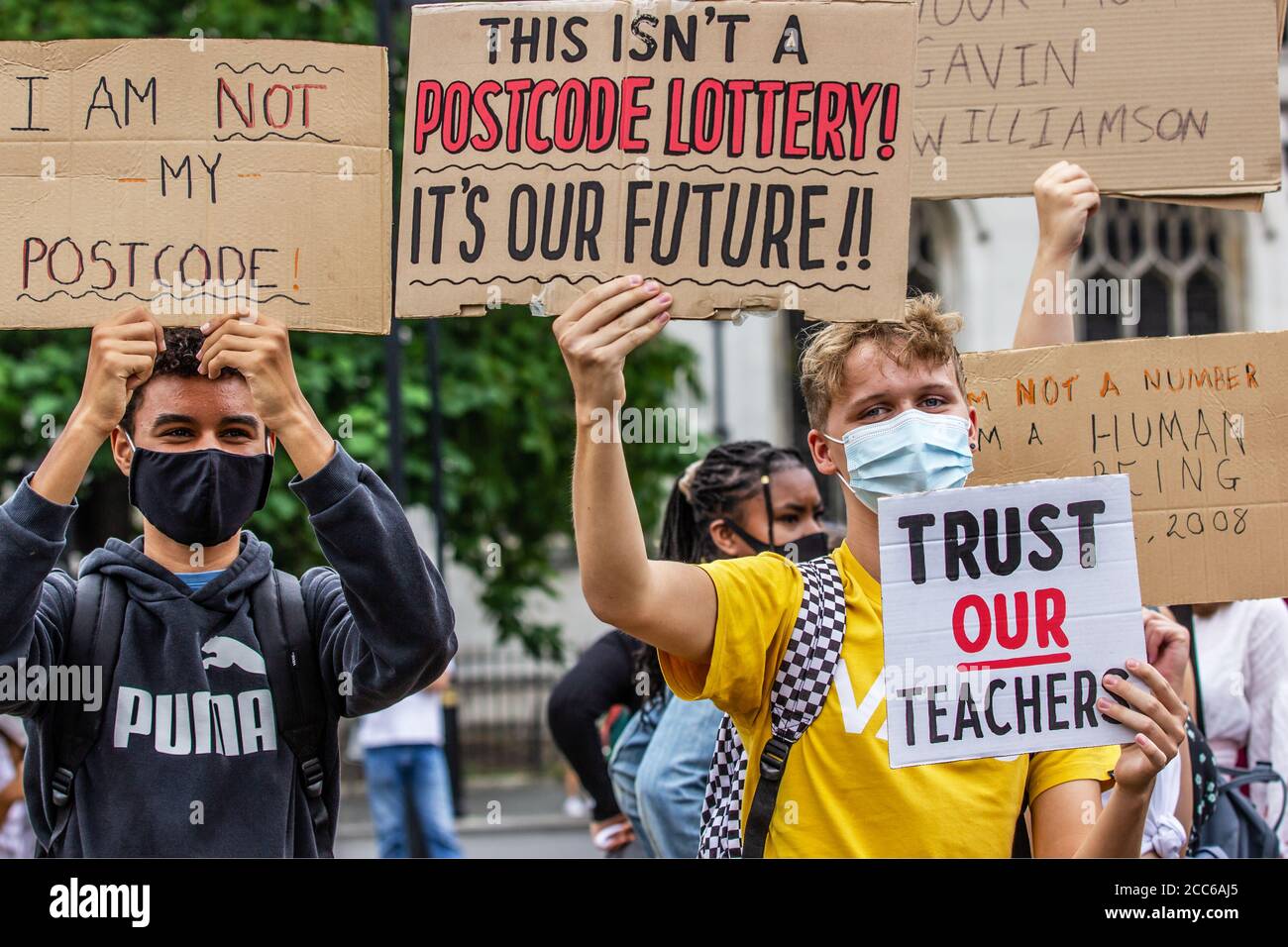 Ein Level Studenten protestieren in Central London gegen die Regierung und ihre Ergebnisse wurden wegen Covid-19 herabgestuft. 10/08/20 Stockfoto