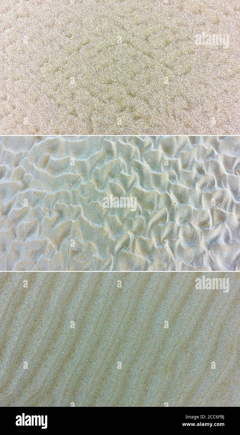 Set von Texturen aus feinem Meersand. Natürliche Hintergründe Stockfoto