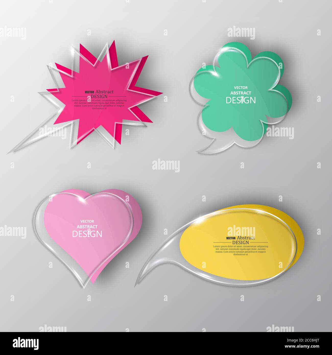 Satz der Glasisolierung Banner. Abstrakte Farbe transparente Vorlagen für Design. Sprachformen blasen mit dem Ort für den Text. Vektorillust Stock Vektor